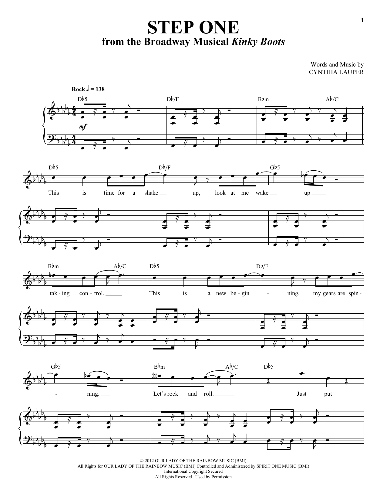 Cynthia Lauper Step One sheet music notes and chords arranged for Piano & Vocal
