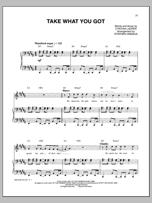 Cynthia Lauper Take What You Got sheet music notes and chords arranged for Piano & Vocal