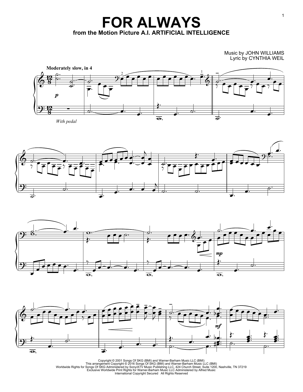 Cynthia Weil For Always sheet music notes and chords arranged for Piano Solo