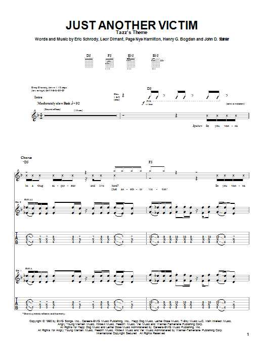 Cypress Hill Just Another Victim sheet music notes and chords arranged for Guitar Tab