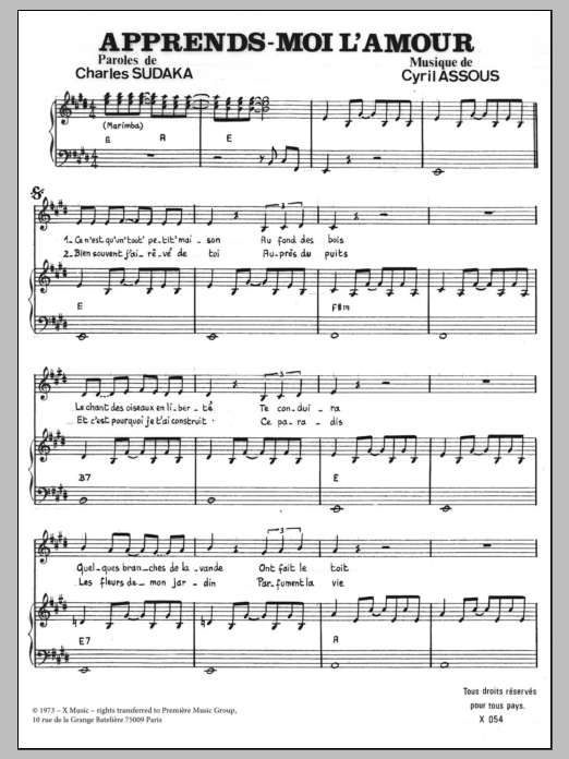 Cyril Assous APPRENDS MOI L'AMOUR sheet music notes and chords arranged for Piano & Vocal