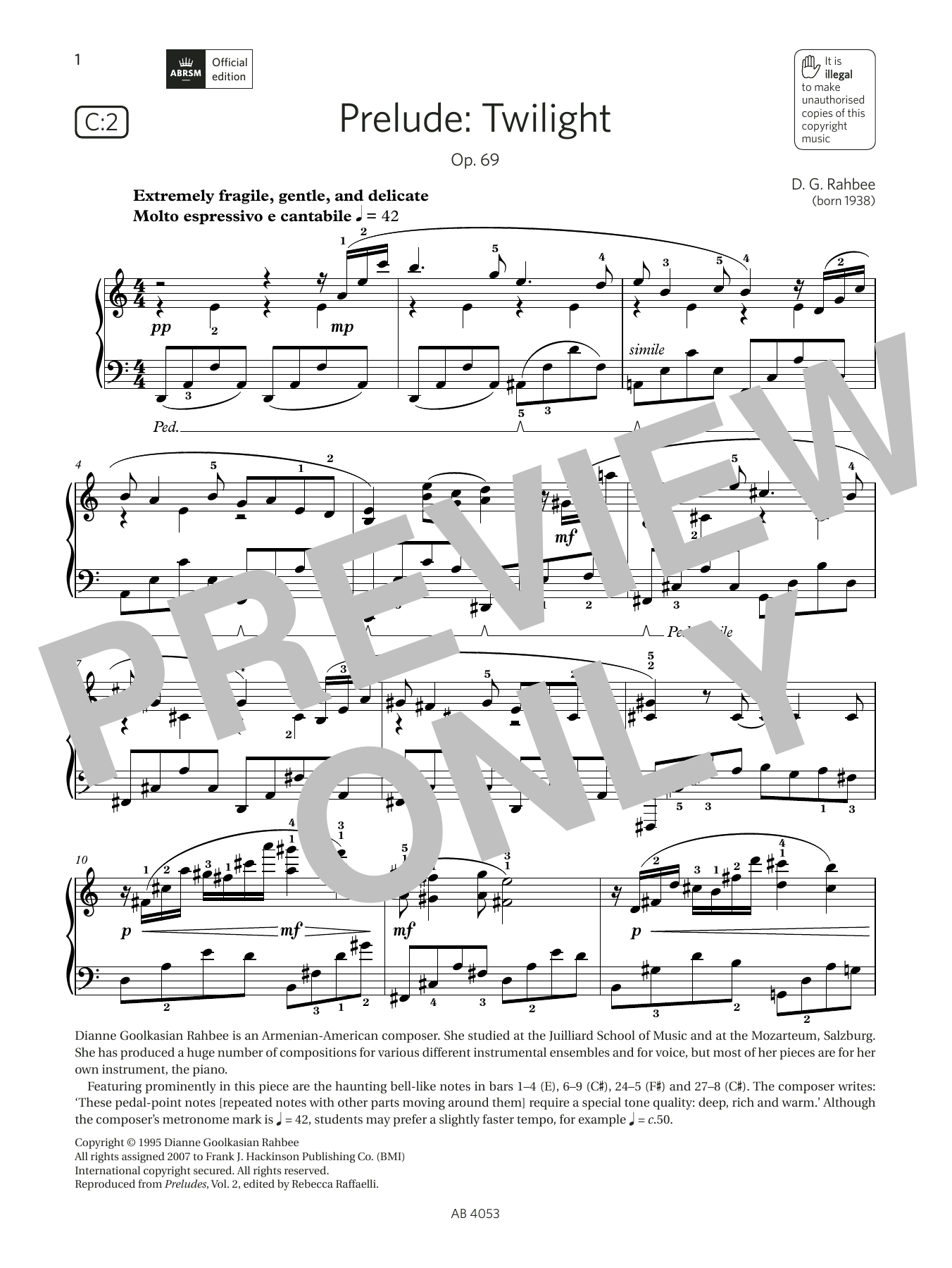 D G Rahbee Prelude: Twilight (Grade 7, list C2, from the ABRSM Piano Syllabus 2023 & 2024) sheet music notes and chords arranged for Piano Solo