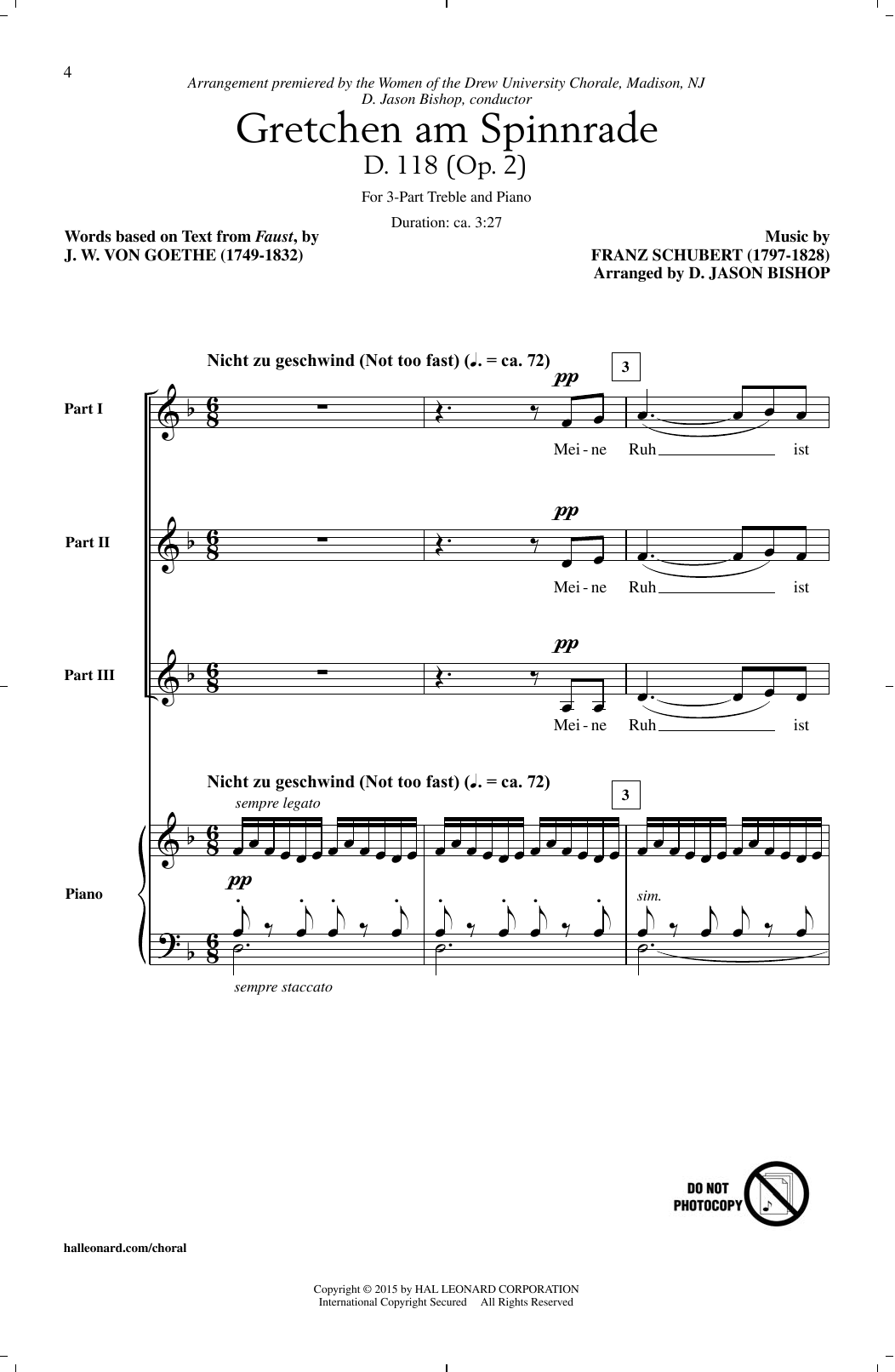 D. Jason Bishop Gretchen At The Spinning Wheel (Gretchen Am Spinnrade) sheet music notes and chords arranged for 3-Part Treble Choir