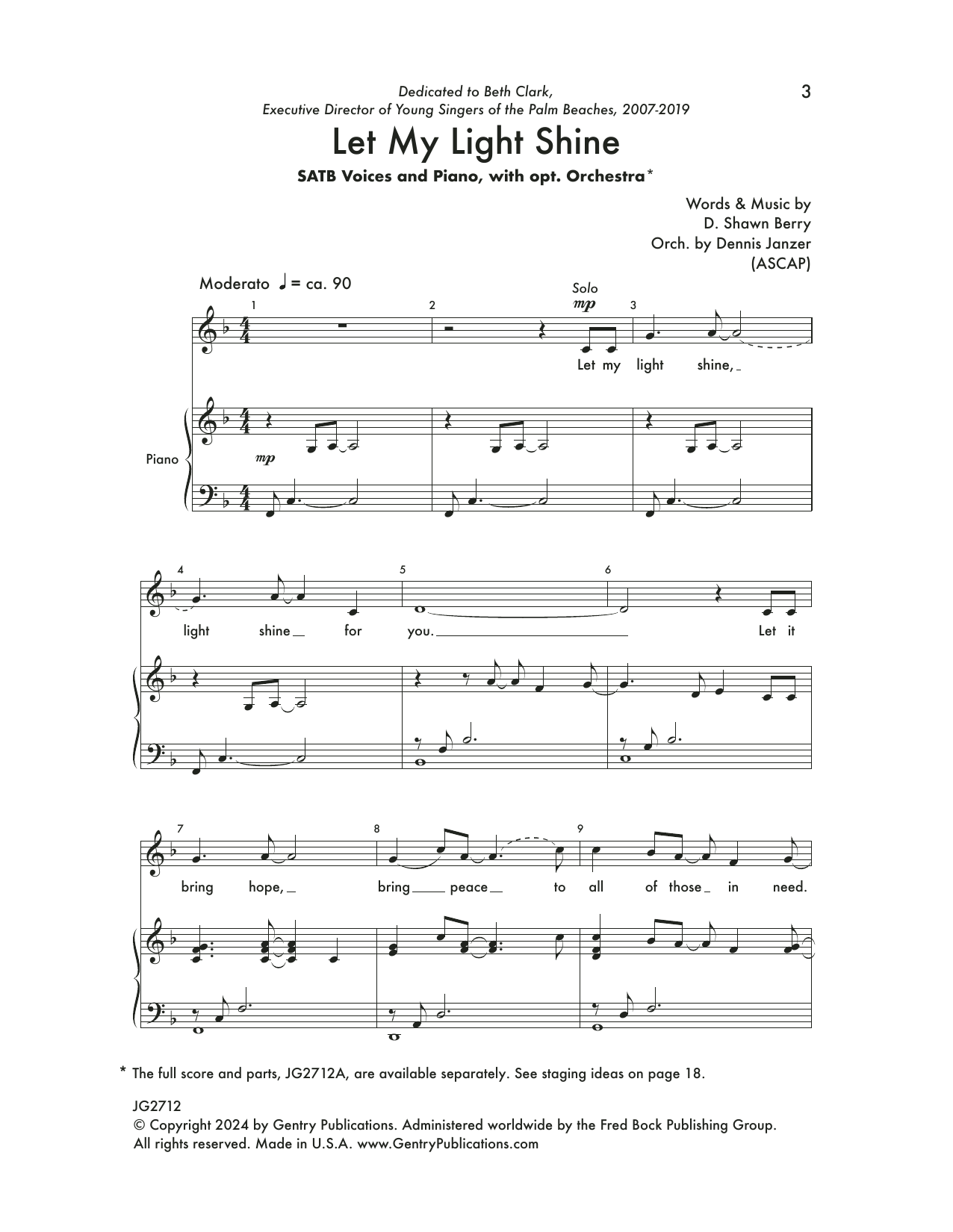 D. Shawn Berry Let My Light Shine sheet music notes and chords arranged for SATB Choir