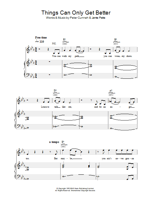 D:Ream Things Can Only Get Better sheet music notes and chords arranged for Piano, Vocal & Guitar Chords