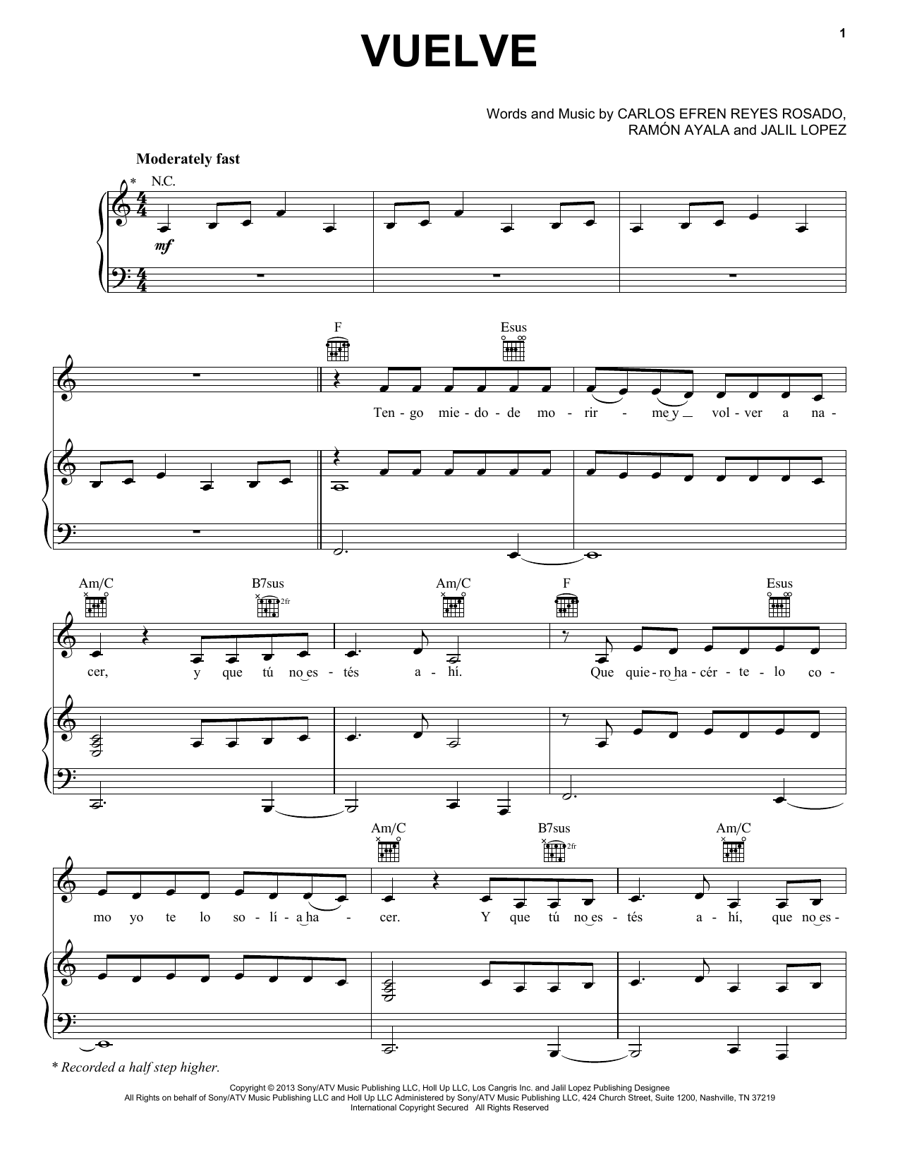 Daddy Yankee Vuelve (Feat. Bad Bunny) sheet music notes and chords arranged for Piano, Vocal & Guitar Chords (Right-Hand Melody)