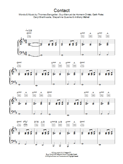 Daft Punk Contact sheet music notes and chords arranged for Piano, Vocal & Guitar Chords