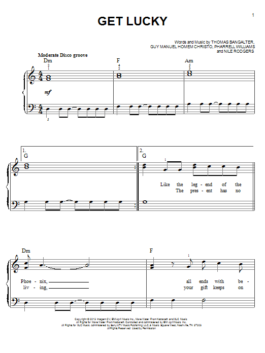 Daft Punk Featuring Pharrell Williams Get Lucky sheet music notes and chords arranged for Guitar Tab (Single Guitar)