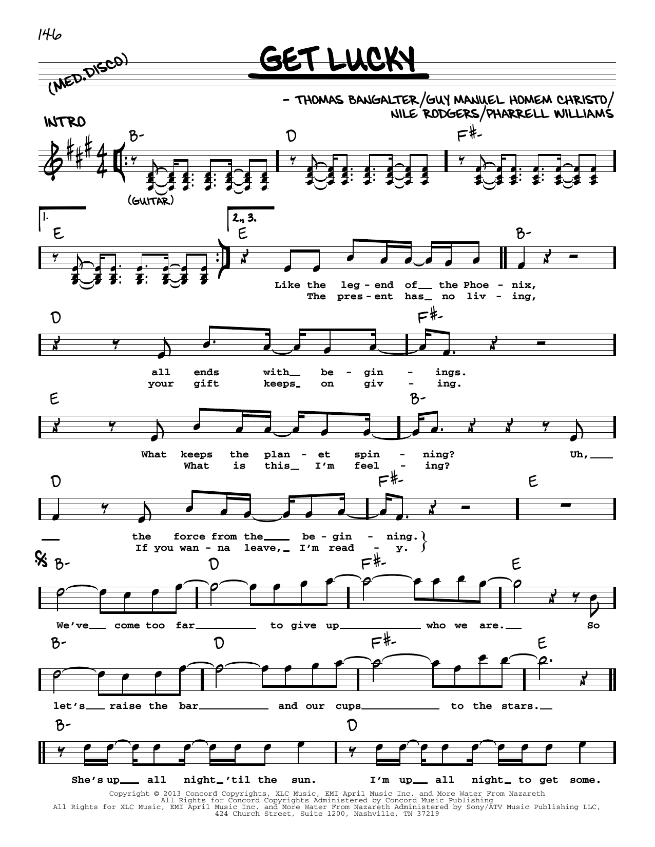 Daft Punk Get Lucky (feat. Pharrell Williams & Nile Rodgers) sheet music notes and chords arranged for Real Book – Melody, Lyrics & Chords