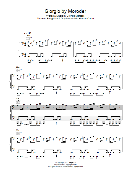 Daft Punk Giorgio By Moroder sheet music notes and chords arranged for Piano, Vocal & Guitar Chords