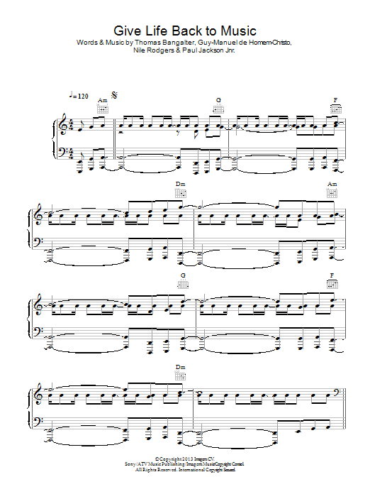 Daft Punk Give Life Back To Music sheet music notes and chords arranged for Piano, Vocal & Guitar Chords