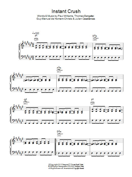 Daft Punk Instant Crush sheet music notes and chords arranged for Piano, Vocal & Guitar Chords