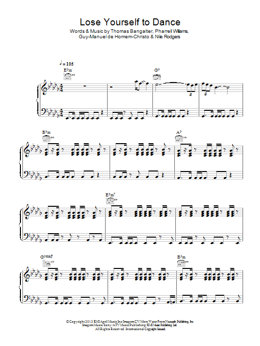 Daft Punk Lose Yourself To Dance sheet music notes and chords arranged for Piano, Vocal & Guitar Chords