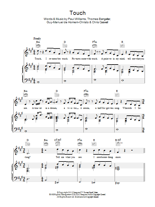 Daft Punk Touch sheet music notes and chords arranged for Piano, Vocal & Guitar Chords