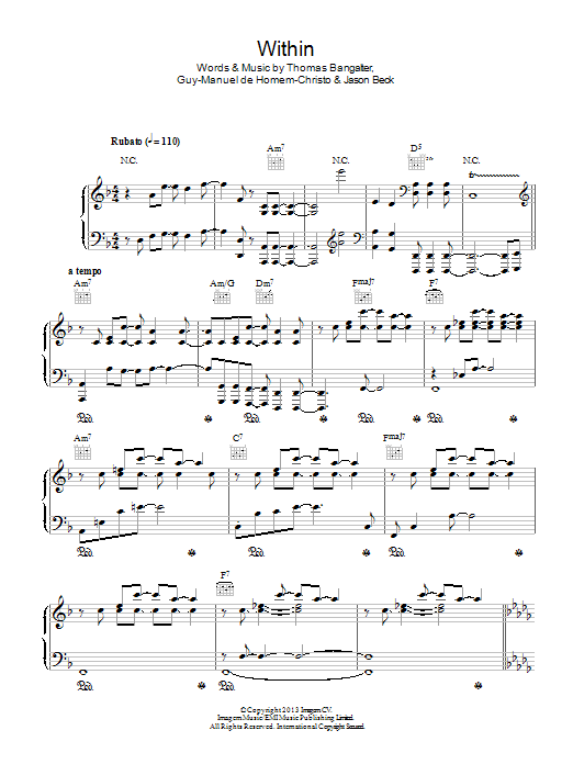 Daft Punk Within sheet music notes and chords arranged for Piano, Vocal & Guitar Chords