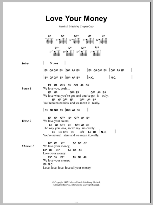 Daisy Chainsaw   Love Your Money sheet music notes and chords arranged for Guitar Chords/Lyrics