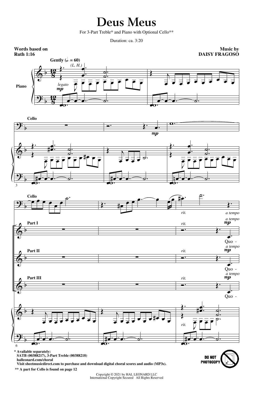 Daisy Fragoso Deus Meus sheet music notes and chords arranged for 3-Part Treble Choir
