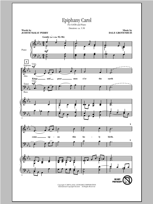 Dale Grotenhuis Epiphany Carol sheet music notes and chords arranged for SATB Choir