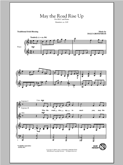 Dale Grotenhuis May The Road Rise Up sheet music notes and chords arranged for SATB Choir