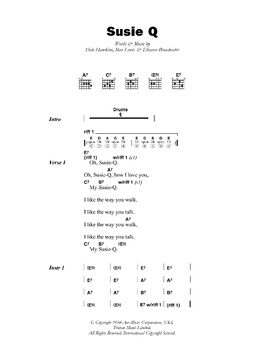 Dale Hawkins Susie Q sheet music notes and chords arranged for Guitar Chords/Lyrics