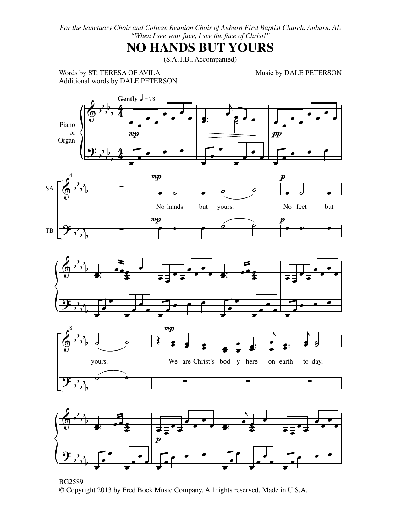 Dale Peterson No Hands But Yours sheet music notes and chords arranged for SATB Choir