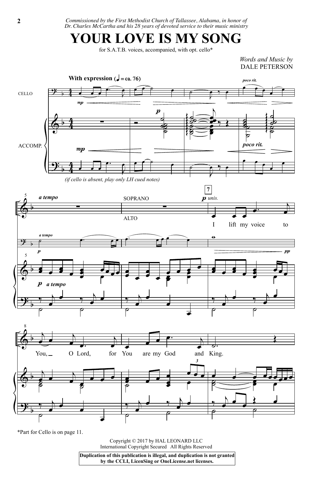 Dale Peterson Your Love Is My Song sheet music notes and chords arranged for SATB Choir