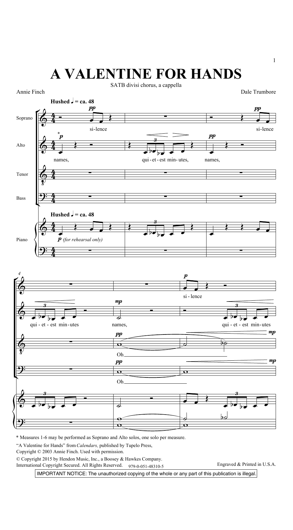 Dale Trumbore A Valentine For Hands sheet music notes and chords arranged for SATB Choir