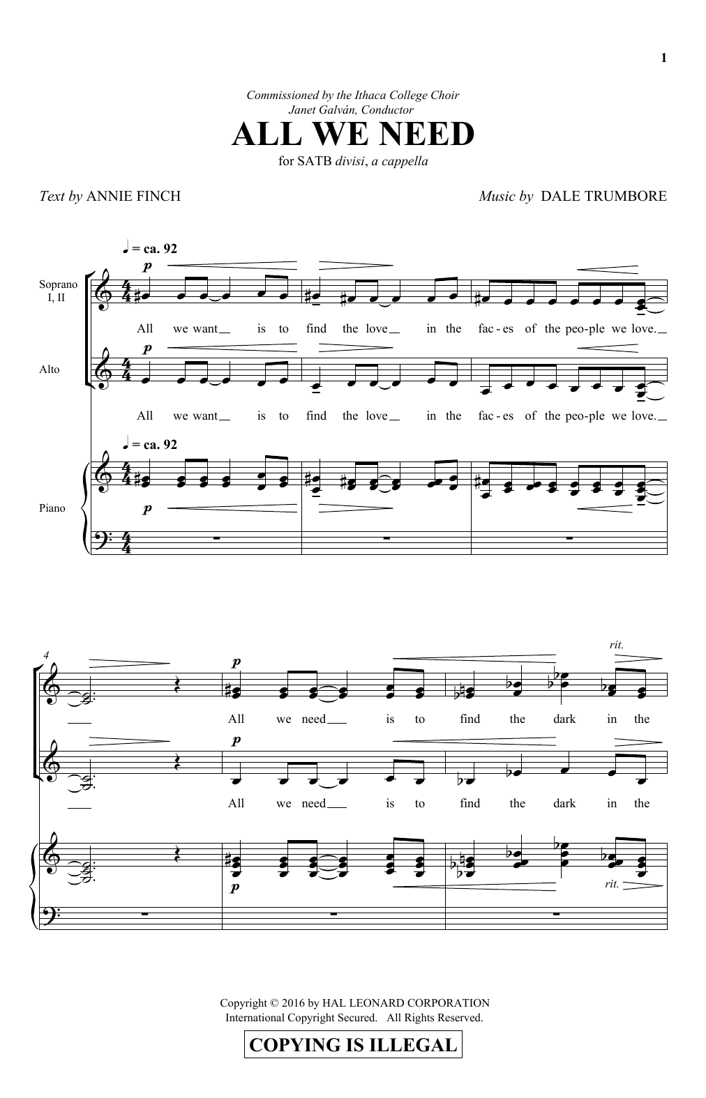Dale Trumbore All We Need sheet music notes and chords arranged for SATB Choir