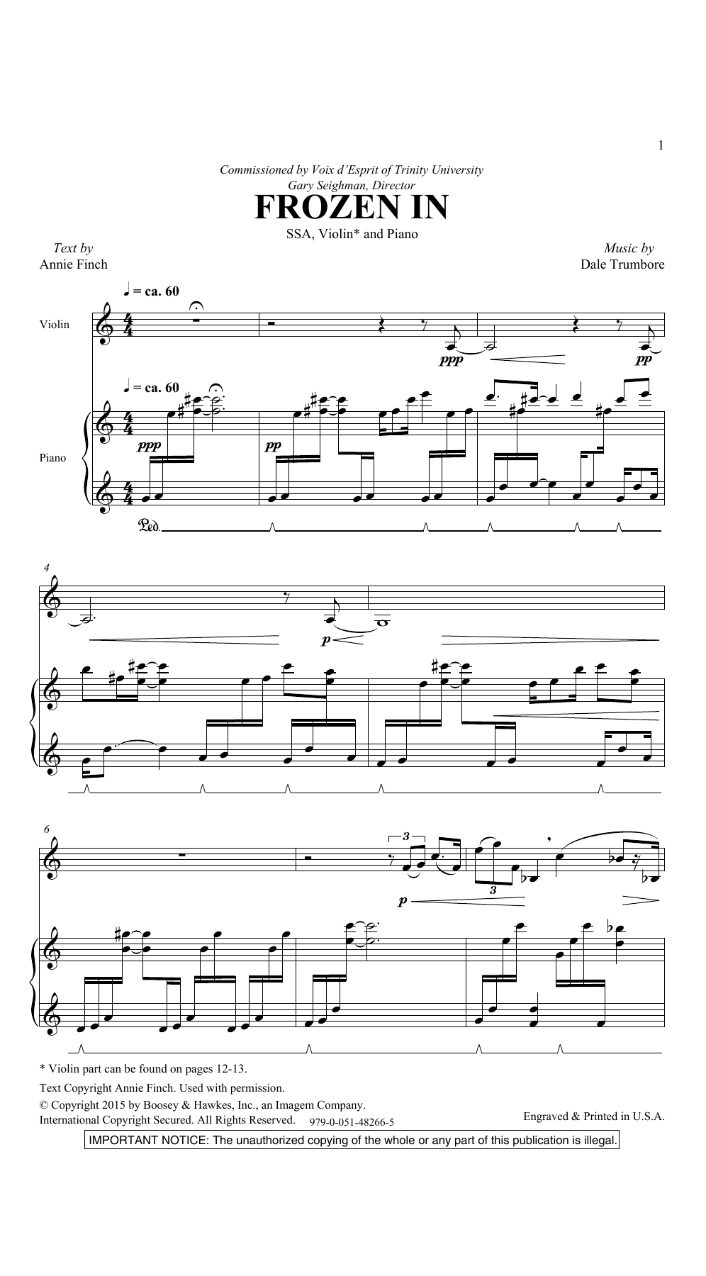 Dale Trumbore Frozen In sheet music notes and chords arranged for SSA Choir