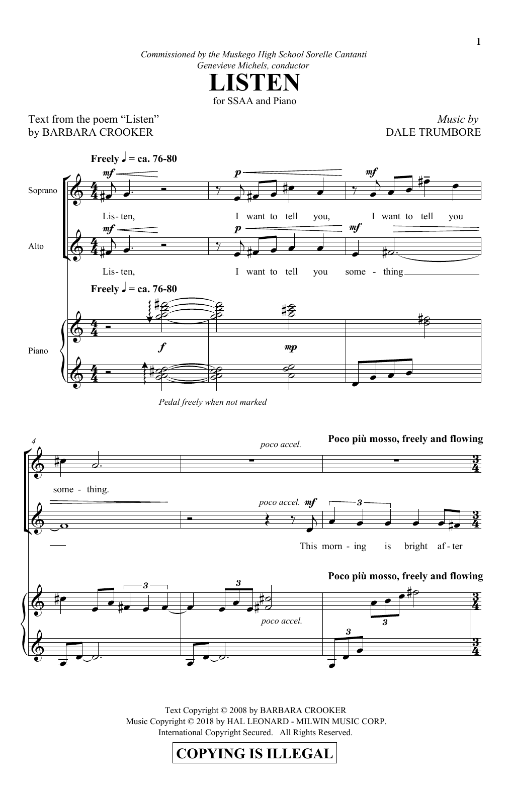 Dale Trumbore Listen sheet music notes and chords arranged for SSA Choir