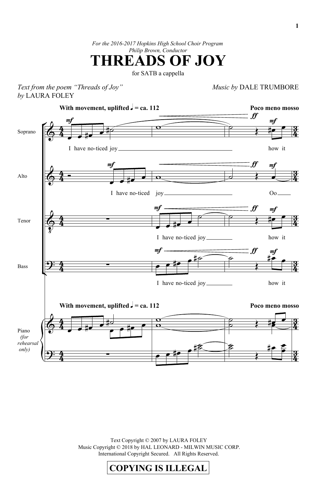 Dale Trumbore Threads Of Joy sheet music notes and chords arranged for SATB Choir