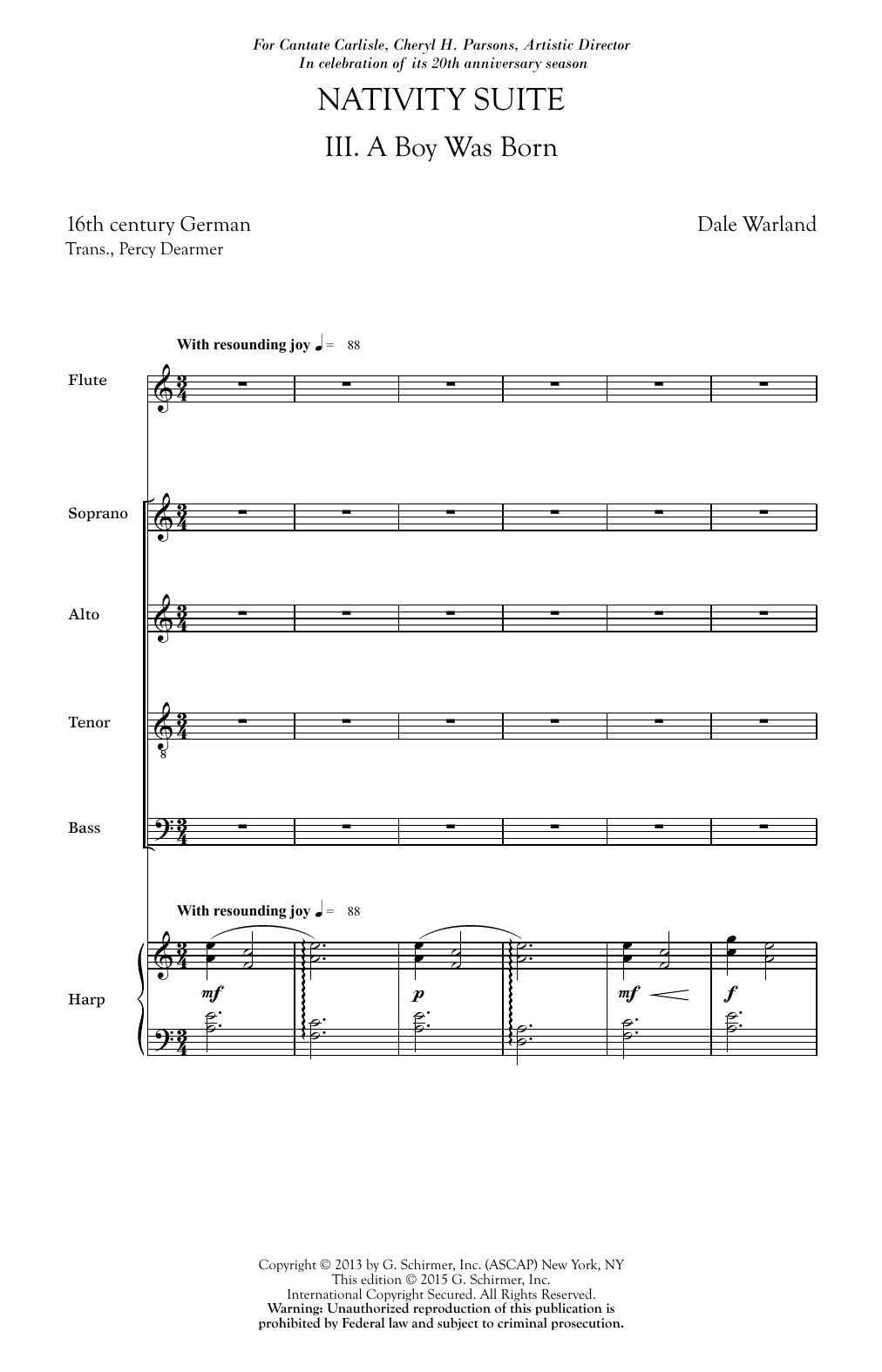 Dale Warland A Boy Was Born sheet music notes and chords arranged for SATB Choir