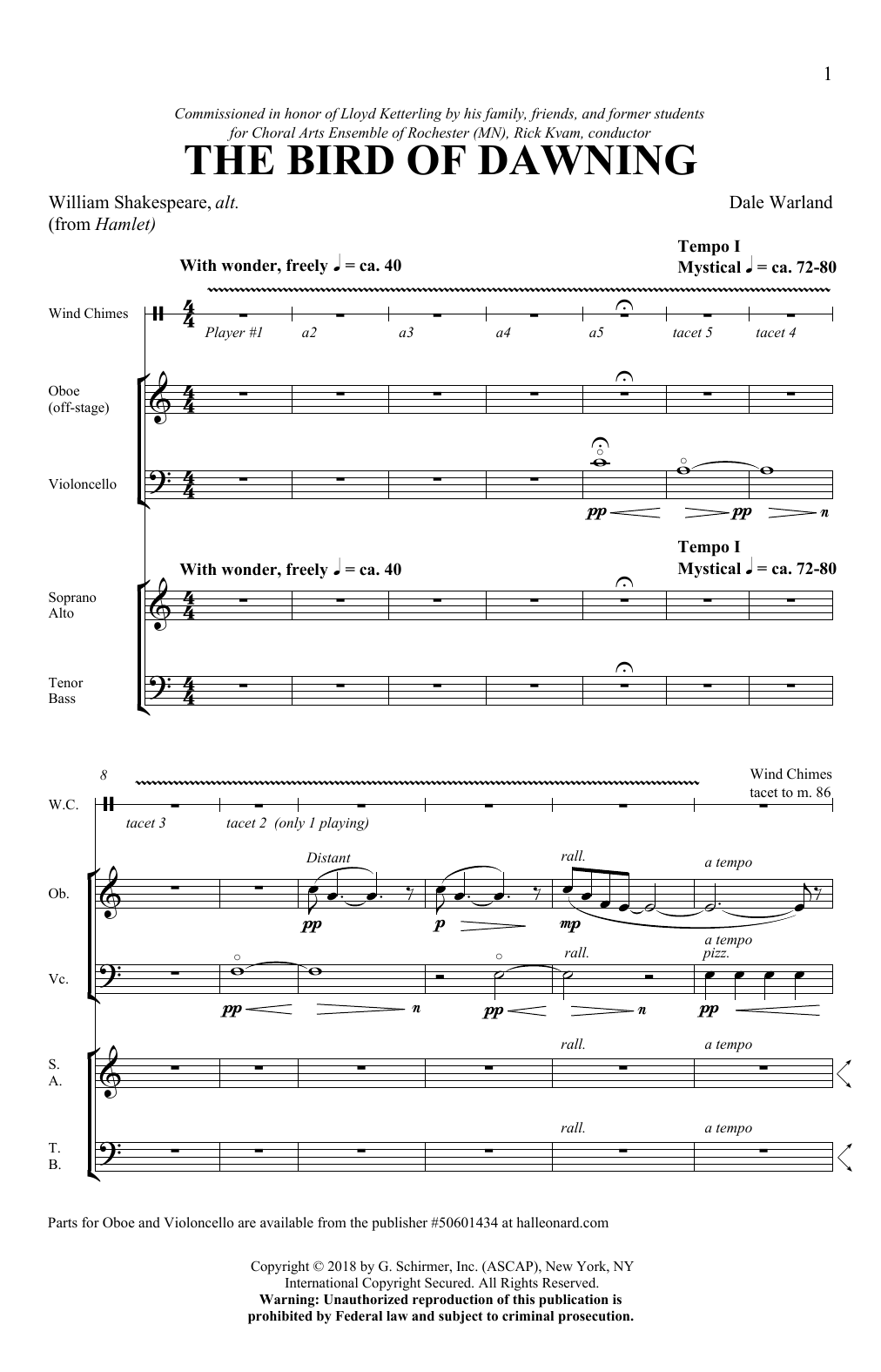 Dale Warland Bird Of Dawning sheet music notes and chords arranged for SATB Choir