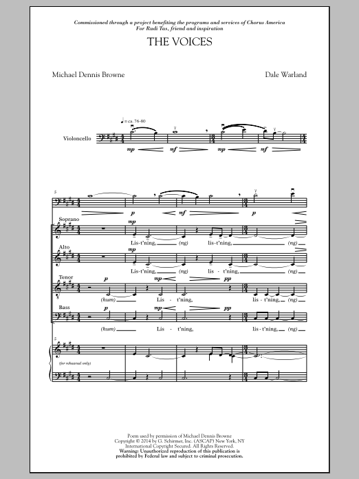 Dale Warland The Voices sheet music notes and chords arranged for SATB Choir
