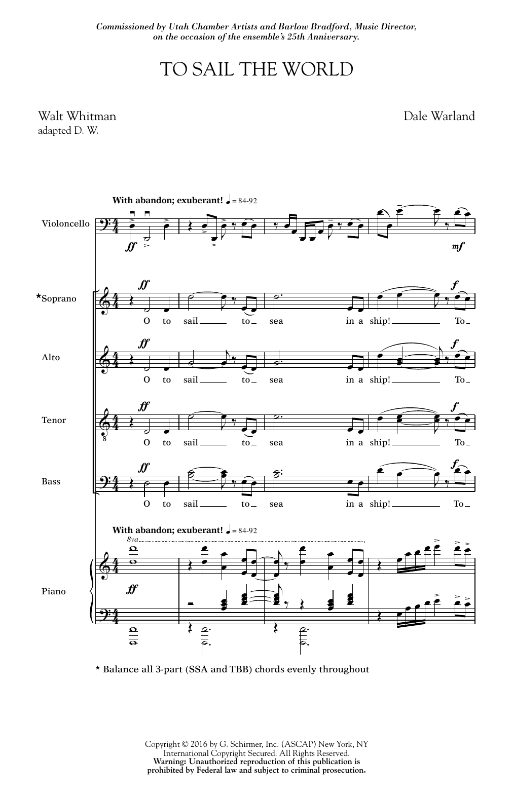 Dale Warland To Sail The World sheet music notes and chords arranged for SATB Choir