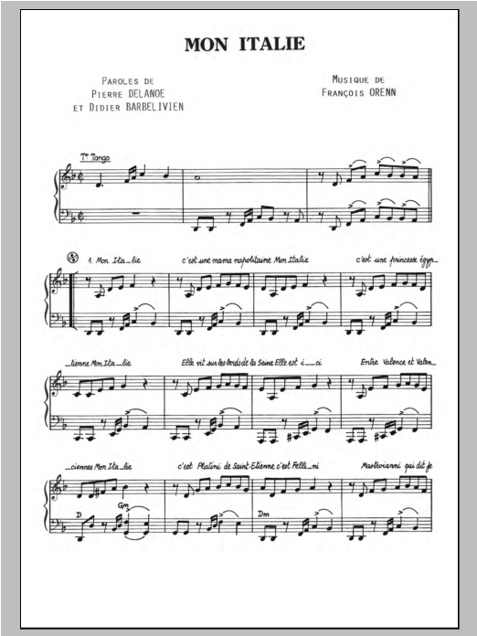 Dalida Mon Italie sheet music notes and chords arranged for Piano & Vocal
