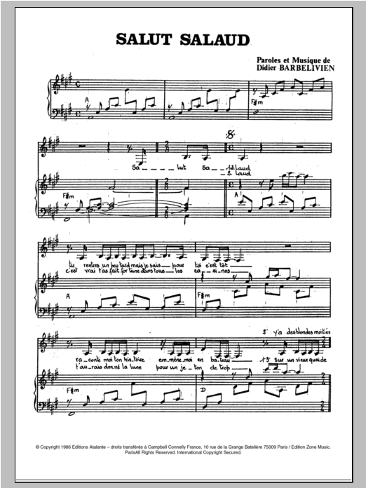 Dalida Salut Salaud sheet music notes and chords arranged for Piano & Vocal