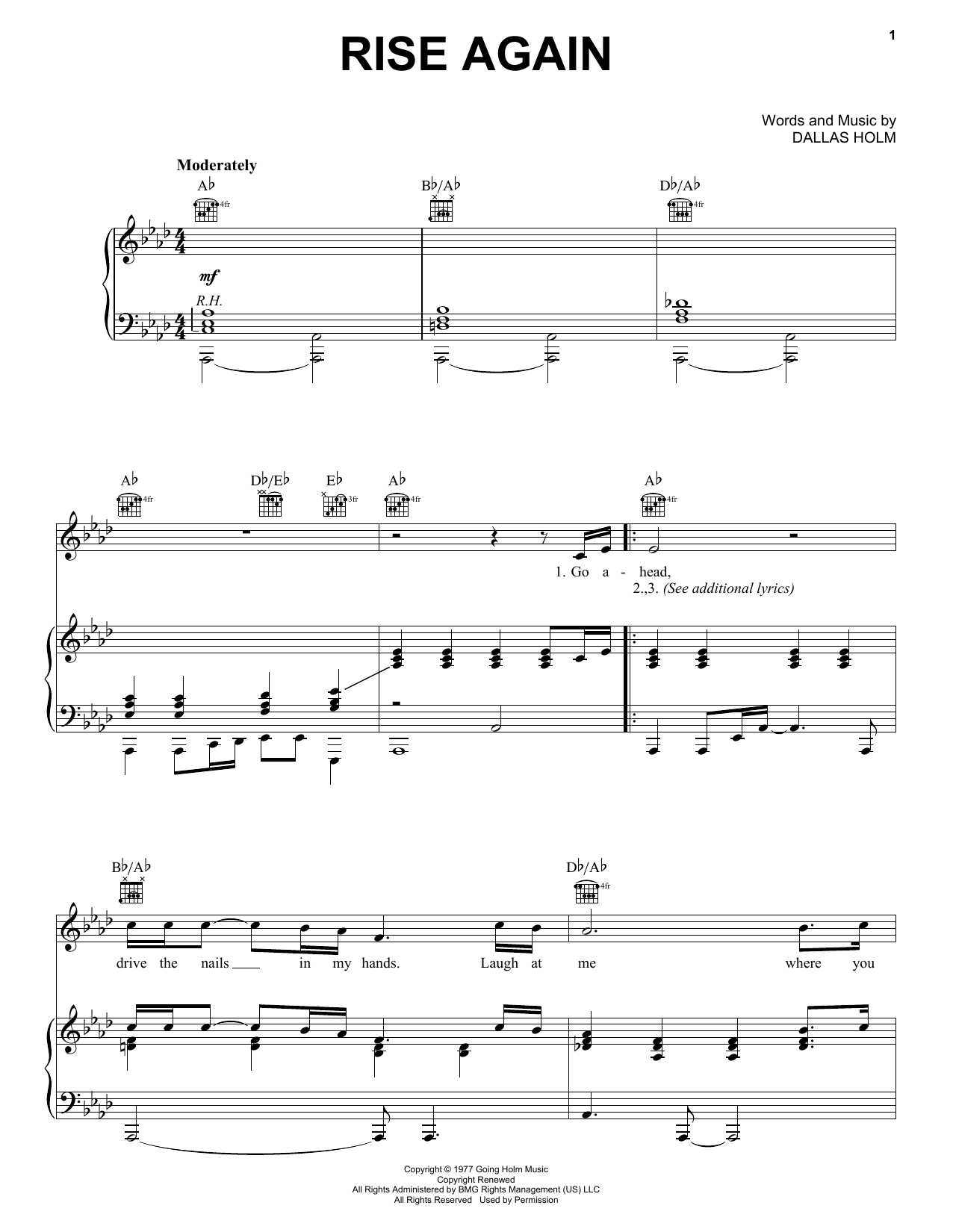 Dallas Holm Rise Again sheet music notes and chords arranged for Piano, Vocal & Guitar Chords (Right-Hand Melody)