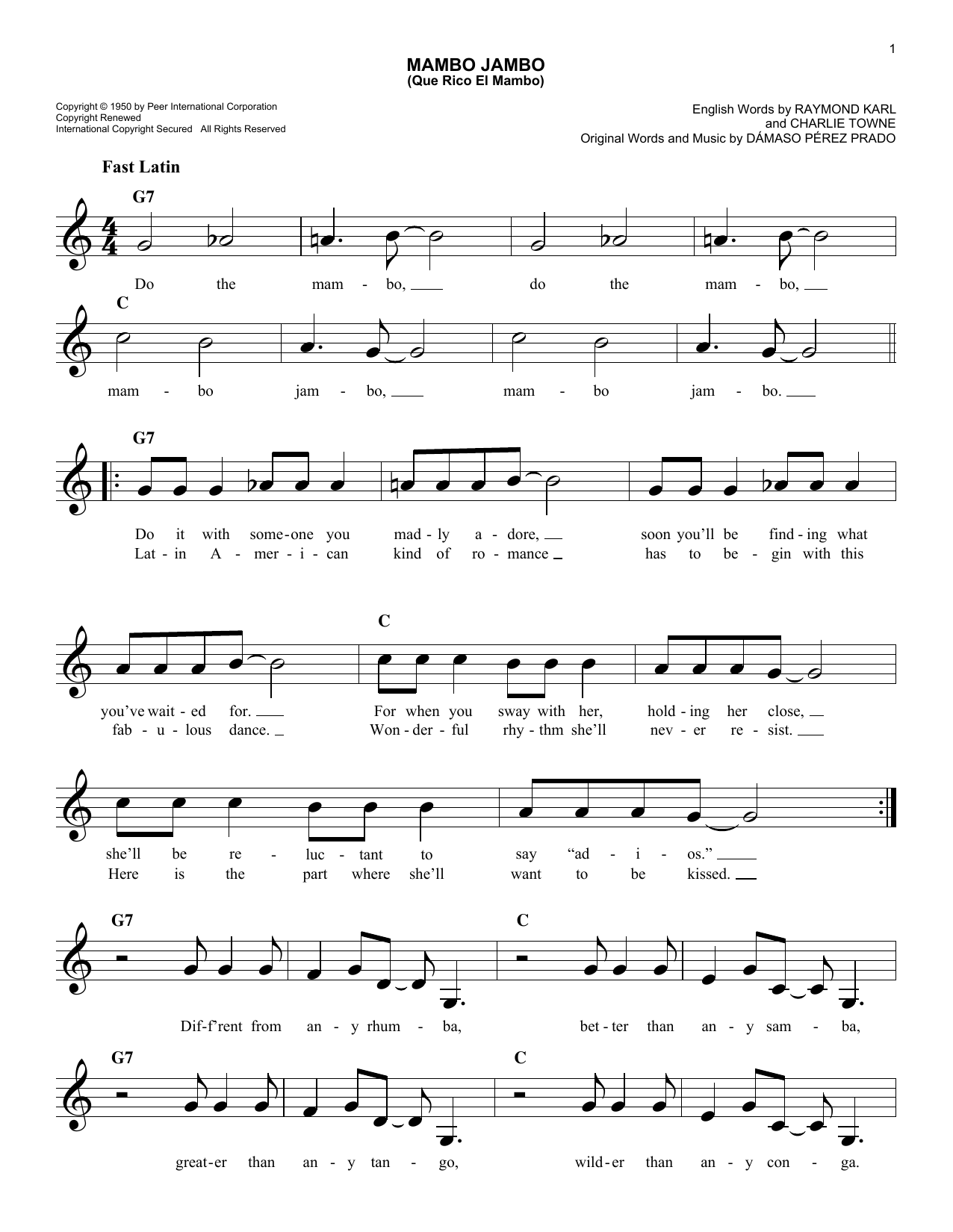 Damaso Perez Prado Mambo Jambo (Que Rico El Mambo) sheet music notes and chords arranged for Easy Lead Sheet / Fake Book