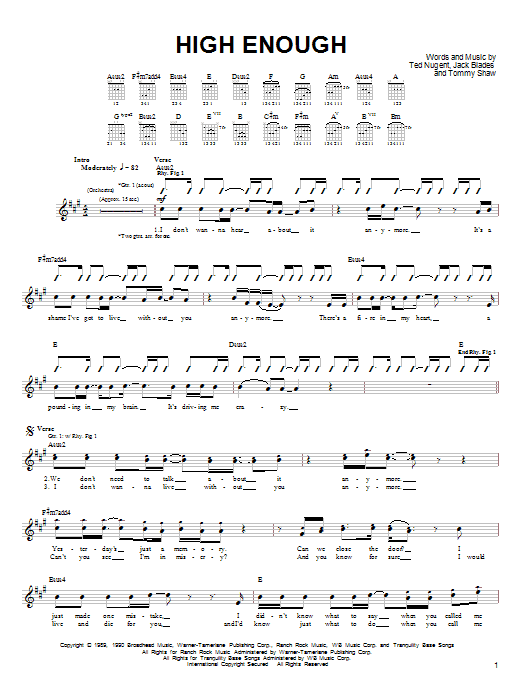 Damn Yankees High Enough sheet music notes and chords. Download Printable PDF.