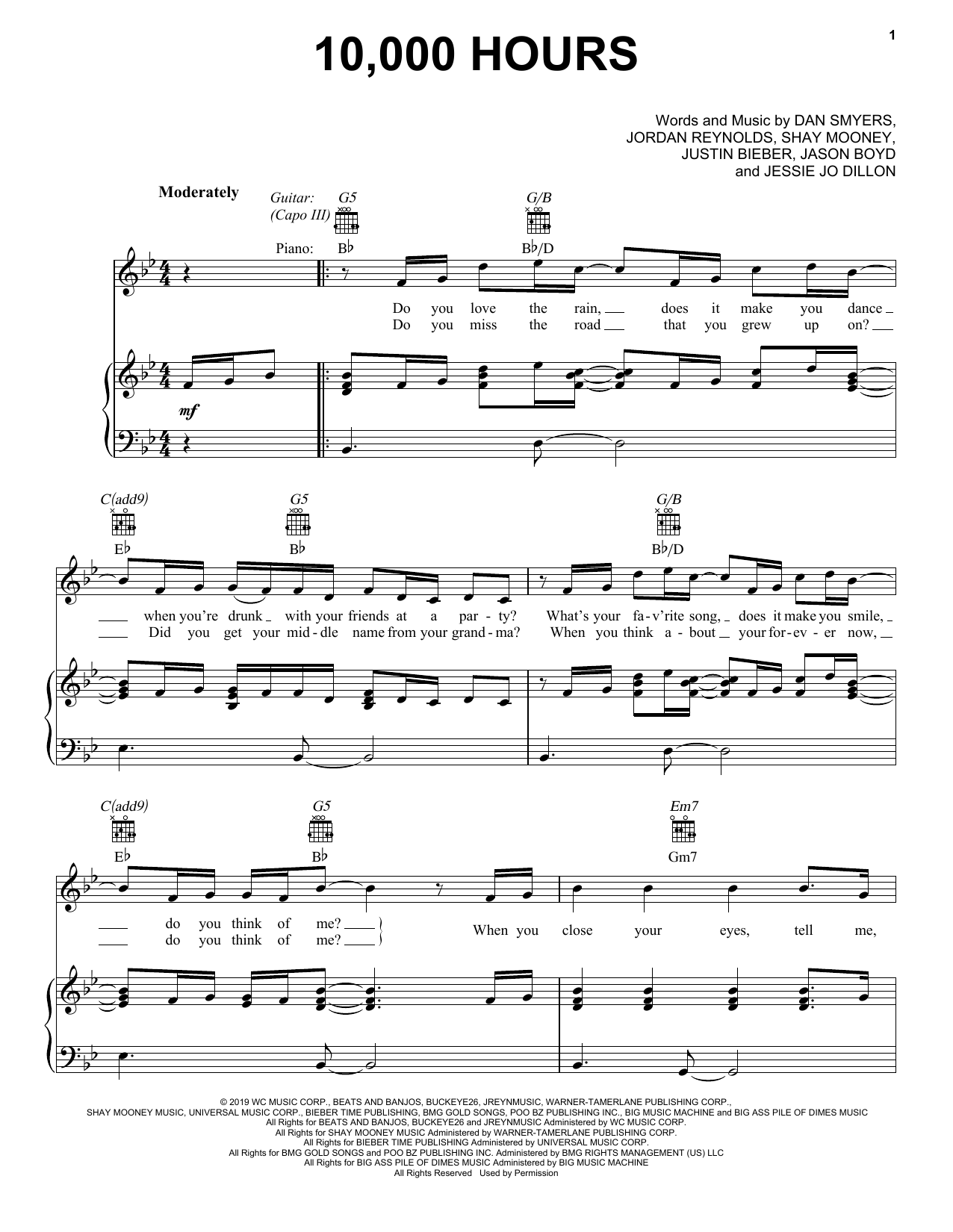 Dan + Shay & Justin Bieber 10,000 Hours sheet music notes and chords arranged for Piano & Vocal