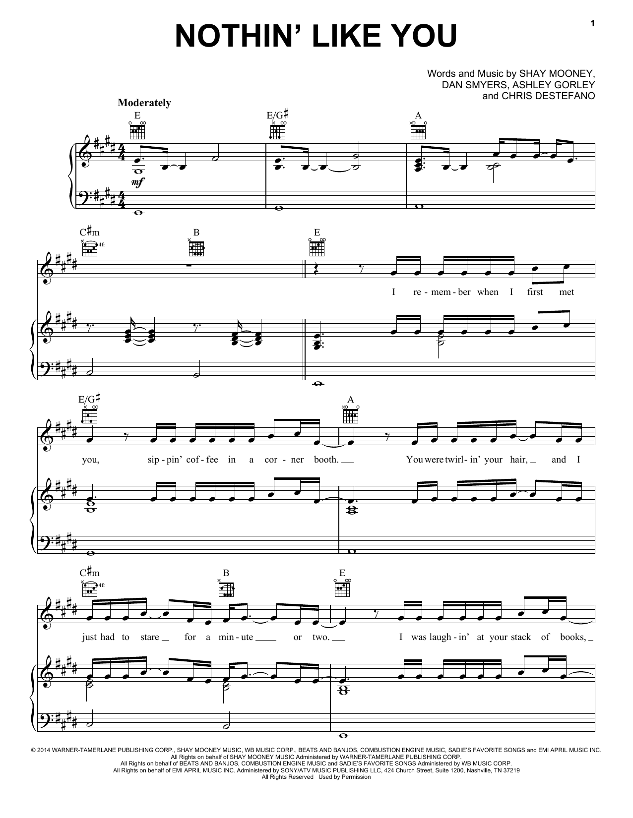 Dan + Shay Nothin' Like You sheet music notes and chords arranged for Piano, Vocal & Guitar Chords (Right-Hand Melody)