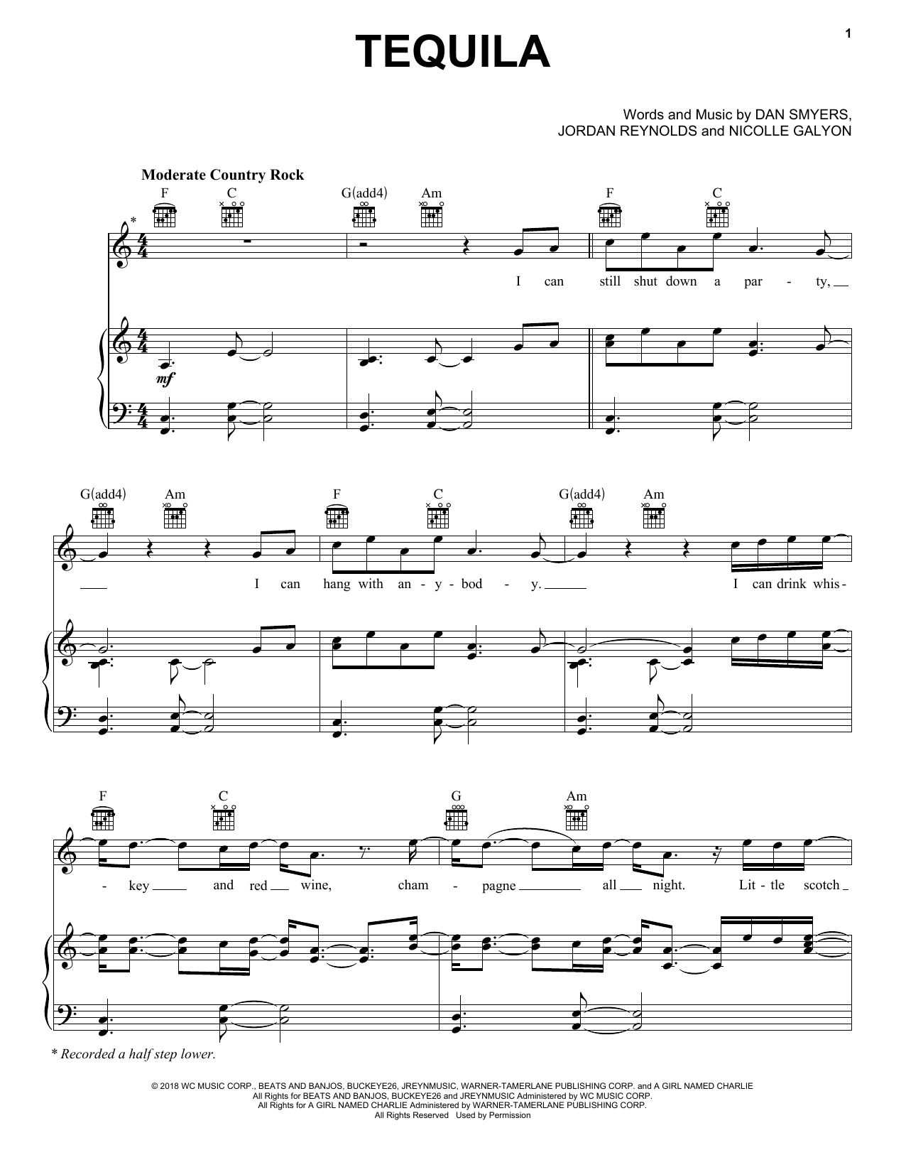 Dan + Shay Tequila sheet music notes and chords arranged for Easy Guitar Tab