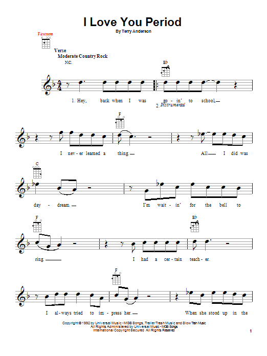 Dan Baird I Love You Period sheet music notes and chords arranged for Ukulele