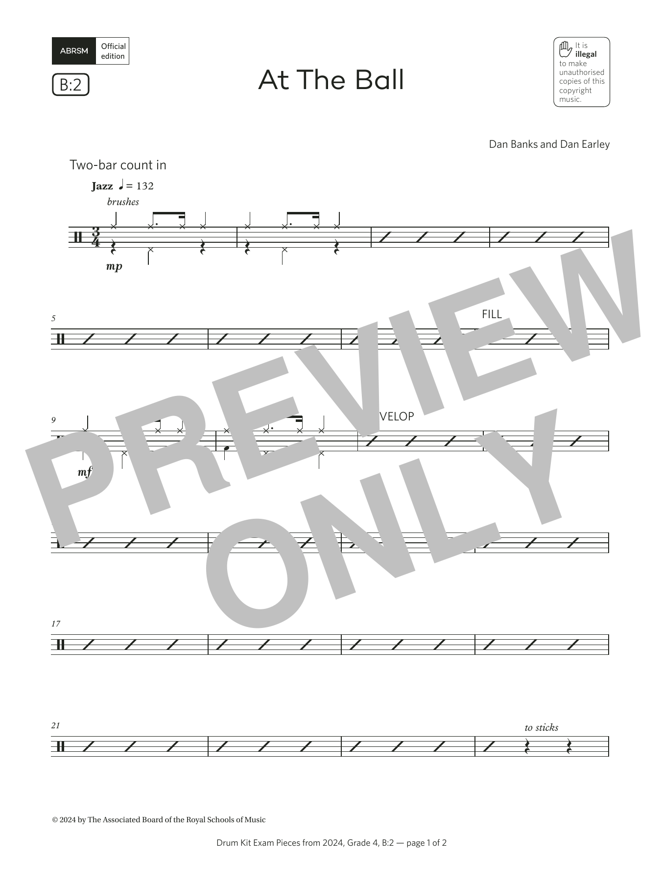 Dan Banks and Dan Earley At The Ball (Grade 4, list B2, from the ABRSM Drum Kit Syllabus 2024) sheet music notes and chords arranged for Drums
