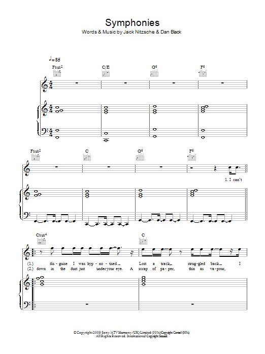 Dan Black Symphonies sheet music notes and chords arranged for Piano, Vocal & Guitar Chords