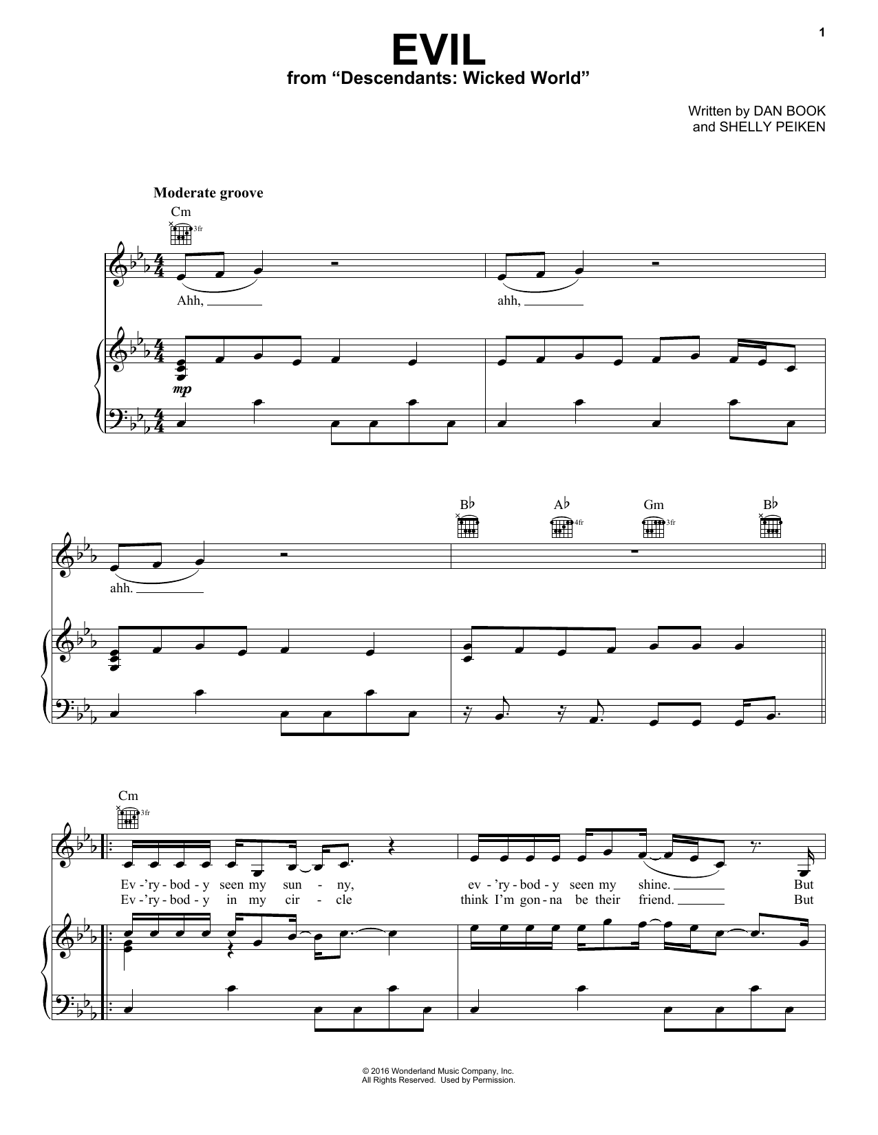 Dan Book Evil (from Disney's Descendants 2) sheet music notes and chords arranged for Piano, Vocal & Guitar Chords (Right-Hand Melody)