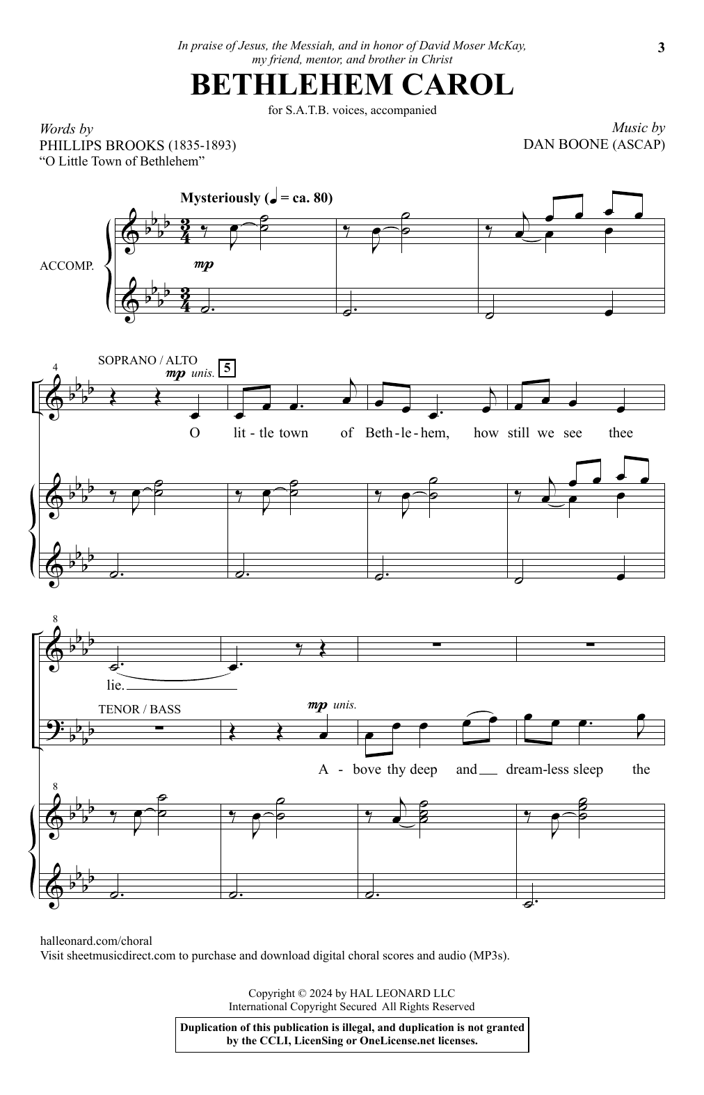 Dan Boone Bethlehem Carol sheet music notes and chords arranged for SATB Choir
