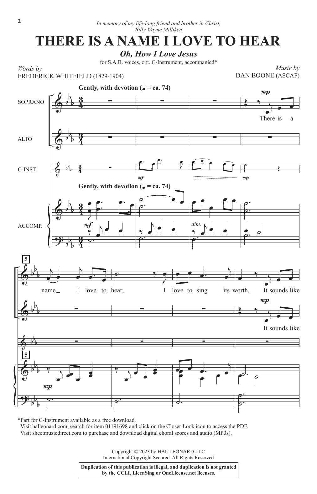 Dan Boone There Is A Name I Love To Hear (Oh, How I Love Jesus) sheet music notes and chords arranged for SAB Choir