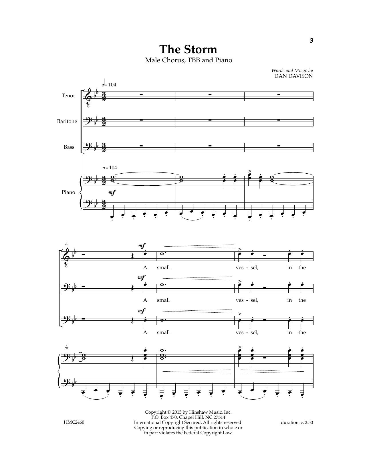 Dan Davidson The Storm sheet music notes and chords arranged for TBB Choir
